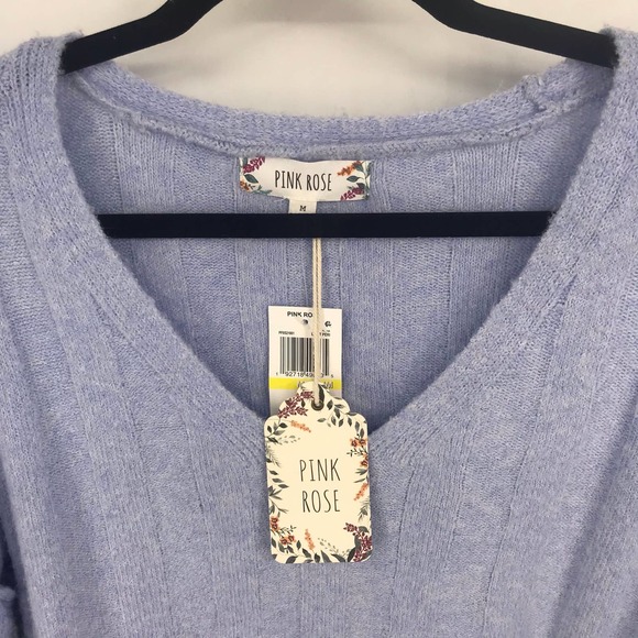 Light Blue Heather Ribbed V Neck Sweater - Picture 3 of 8